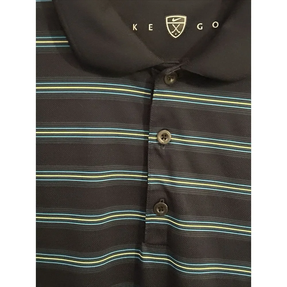Nike Golf Men Polo Shirt XL Blue Yellow Striped Short Sleeve‎ Lightweight